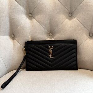 Yves Saint Laurent Black Quilted Wristlet